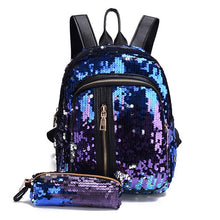 Load image into Gallery viewer, Women/Girl&#39;s Bling Backpack 2pcs/set Sequins School Bag with Pencil Case Clutch bag 