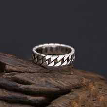 Load image into Gallery viewer, mens engagement or fashion ring is a hollow bank like basket weave smooth design size options silver 925 high quality fine jewelry