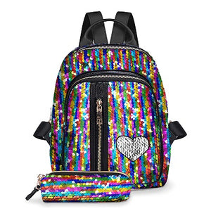 Women's-Girl's Bling Backpack 2pcs/set Sequins School Bag with Pencil Case cosmetic Clutch bag COLOR OPTIONS