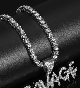 Hip Hop Jewelry Pendant Necklace Iced Out SAVAGE Gold/Silver Chain Options Tennis-Rope-Cuban